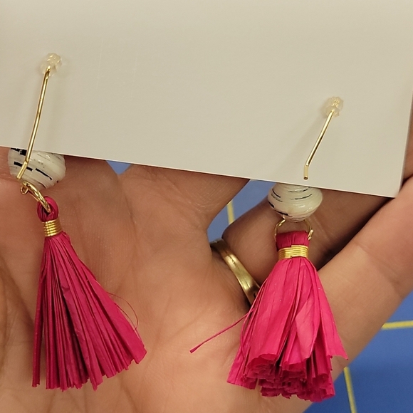Tassel & Bead Pink & Gold Earrings 2" - Picture 3 of 4